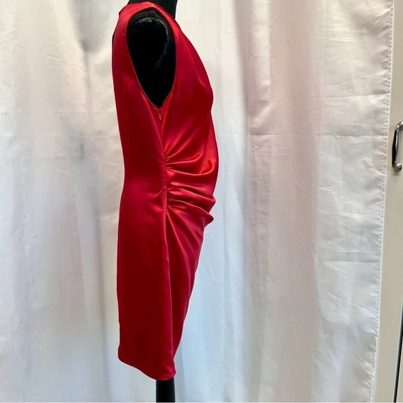 Zara red satin effect one sleeve asymetrical mini dress Sz L NWT - Picture 5 of 16